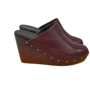 Women’s 6.5 Salpy Oxblood Leather Clog Heels Studded 70s Wedges NWT $575